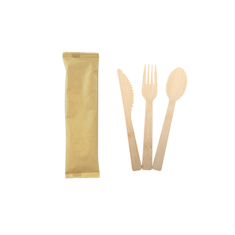 140mm Kraft Wrapped Disposable Ecofriendly Bamboo Cutlery Set from
