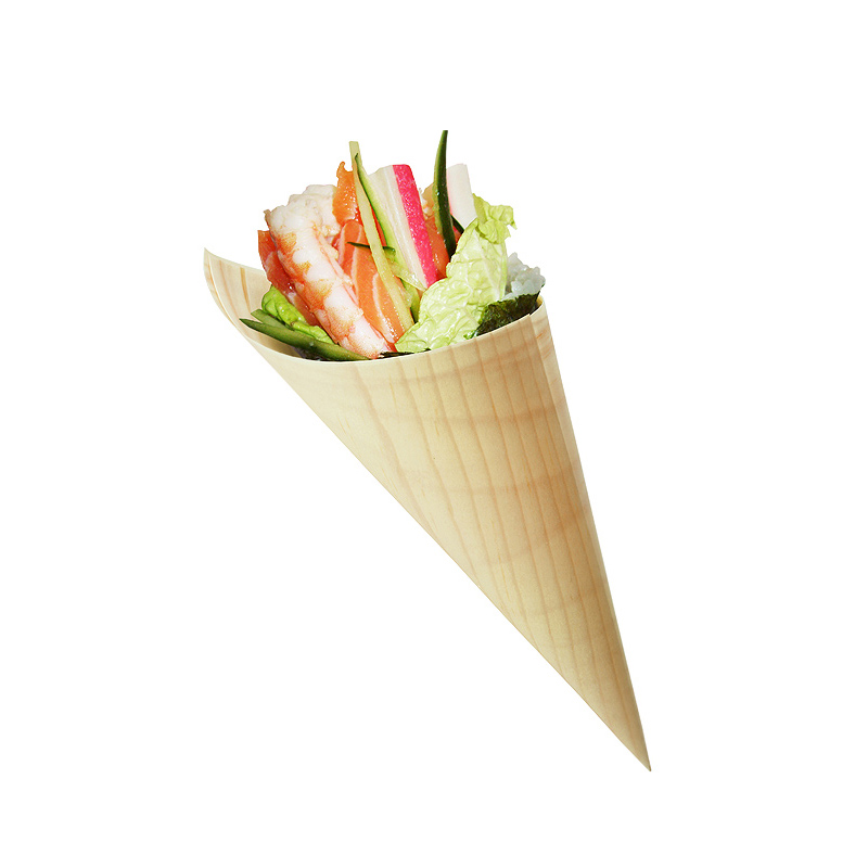 Compostable Pine Wood Sushi Disposable Cones