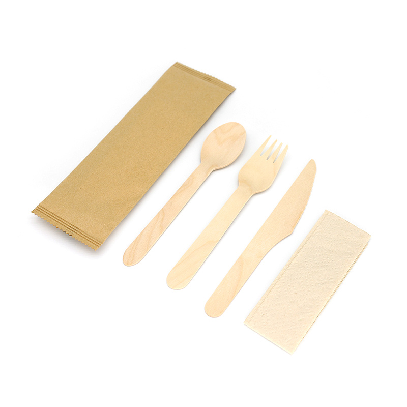 160mm Disposable Wooden Cutlery Set With Napkin